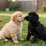 Two littermate puppies playing together. Two littermate puppies playing together.